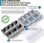 14 Grids Travel Pill Organizer Box with 415-Pcs Medicine Name Labels - Pocket Daily Pharmacy Case Container - Travel Medication Holder Dispenser Kit for Fish Oil Vitamin Supplement Storage - Grey