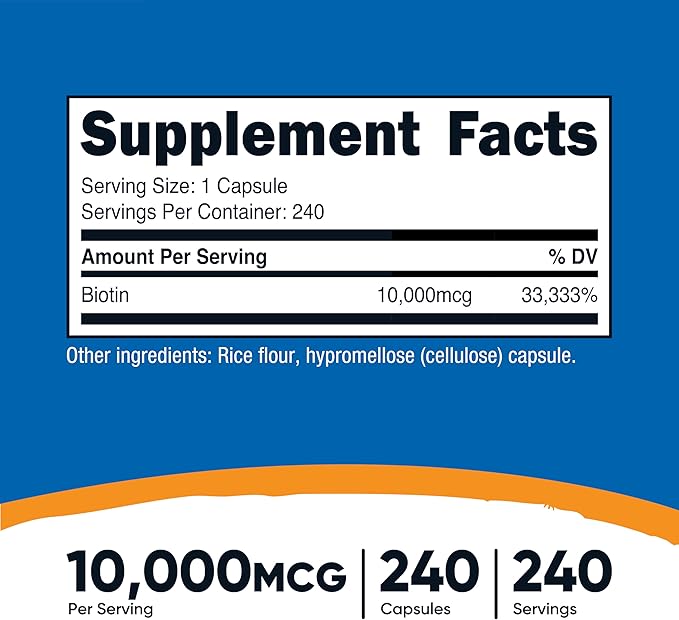 Nutricost Biotin (Vitamin B7) 10,000mcg (10mg) Vitamin Supplement, 240 Capsules - Vegetarian, Gluten Free, Quick Release, Non-GMO