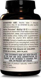 Jarrow Formulas Extra Strength Methyl B-12, Dietary Supplement for Cellular Energy Production, 100 Lemon-Flavored Chewable Tablets, Up to a 100 Day Supply, Pack of 12