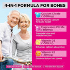 Calcium Citrate Filled Gummies, Extra Absorption Calcium Citrate 1000mg with Vitamin D3, K2 & Magnesium, Chewable Supplement for Bone, Muscle Health, 60 Count