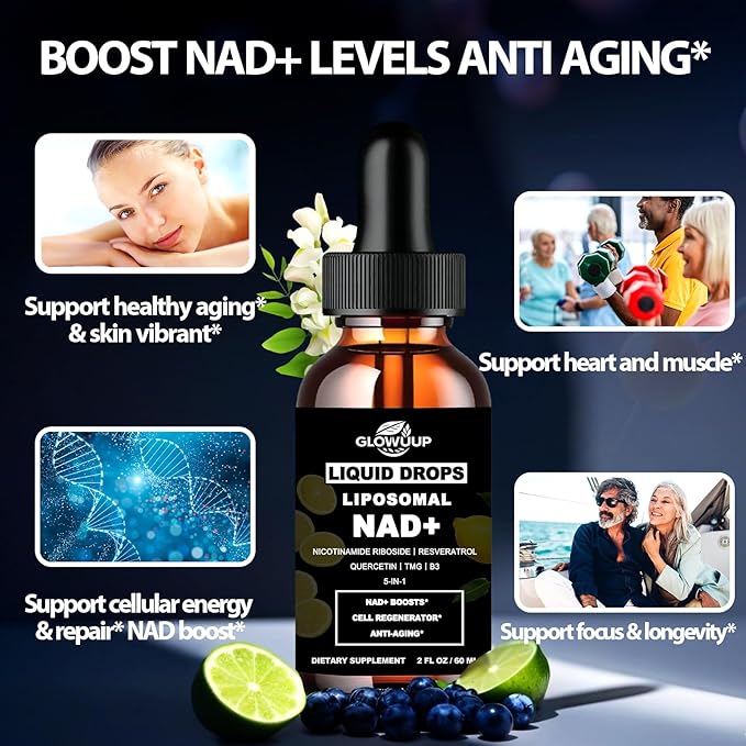 NAD Supplements for Women & Men, Liposomal NAD Nicotinamide Riboside Resveratrol 900mg w. B3 Vitamin Quercetin TMG, Liquid Resveratrol NAD Plus Supplement for Anti-Aging Energy Focus Longevity