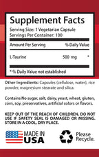 Taurine b6 - L-TAURINE 500MG - maintain lean muscle mass, Taurine Supplement, Essential Amino Acids, Focus and Energy Booster, Memory Support, powerful antioxidant, Detox pills, 2 Bot 200 Capsules