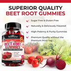 Sugar Free Beet Root Gummies - Nitric Oxide Gummies Infused with Coconut Oil for Highest Absorption - Supports Energy & Whole Body Health - Delicious Strawberry Flavor - 60 Count (30 Day Supply)