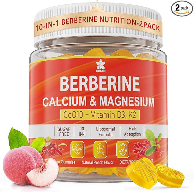 LILICARE Berberine Supplement Gummies Sugar Free, Extra Absorption with Liposomal Berberine & Berberine HCI, Calcium, Magnesium, AMPK Activitor for Sugar & Level, Immune, Energy, Metabolism -Pack of 2
