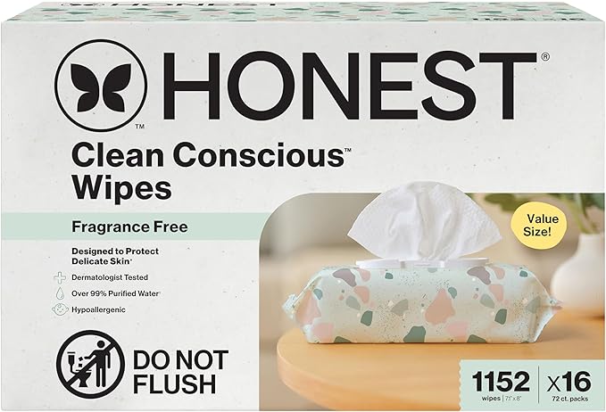 The Honest Company Clean Conscious Multi-Use Baby Wipes for Sensitive Skin, Fragrance Free, Geo Mood, 1152 Count