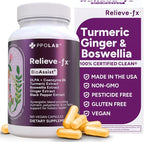 PPO Lab® Relieve-fx™ DLPA Boswellia Turmeric Ginger Supplement for Inflammation Health, Heart, Gut, Cramps, Joint, Stress Relief Factors as Curcumin, Boswellic Acid, Black Pepper Extract, 180 Capsules