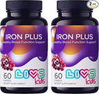 LIVS Iron Gummies for Kids with Vitamin C | Chewable Supplement As Gummy for Children with Vitamin B12, B3, B5, B6, Folate & Zinc | Energy Support, Non GMO & Gluten Free | 20mg Iron/Dose - 120 Count