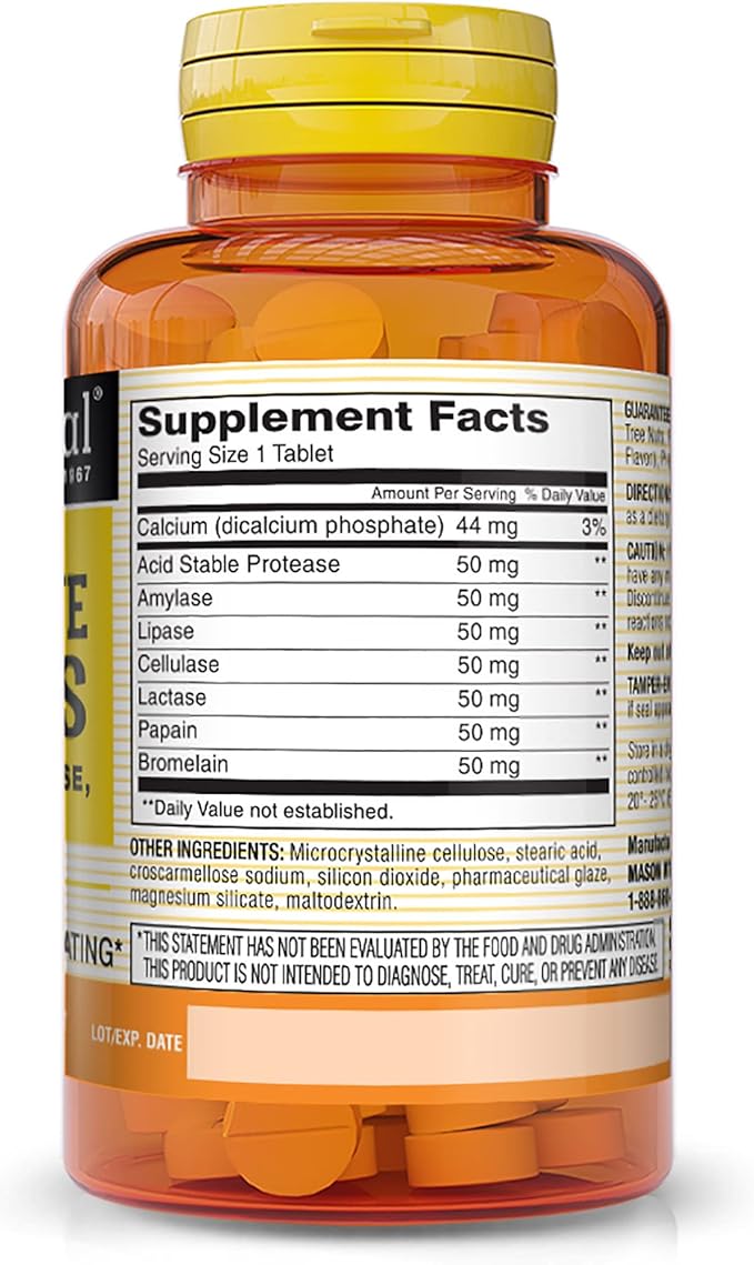 MASON NATURAL Plant Based Ultra Digestive Enzymes with Bromelain, Lactase, Papain & Protease - Supports Healthy Digestion & May Reduce Bloating, 60 Capsules