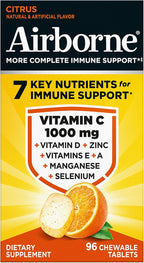 Airborne Vitamin C 1000mg (per Serving) - Citrus Chewable Tablets (96 Count in a Box) - Packaging May Vary