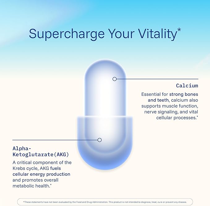 ProHealth, Ca AKG Supplement (Alpha Ketoglutarate) (1,000 mg per 2 Capsule Serving, 60 Capsules). Supports Metabolic Function and Healthy Aging Processes.