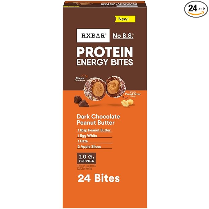 RXBAR Protein Energy Bites, Gluten Free Protein Balls, Dark Chocolate Peanut Butter, 21.1oz Box (24 Bites)