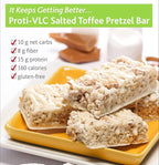 Proti-Thin Salted Toffee Pretzel Protein Bars, 15g Protein, Low Calorie, Very Low Carb (VLC), Low Fat, High Fiber Snack Bar, KETO Diet Friendly, Ideal Protein Compatible, No Gluten Ingredients, 7/Box