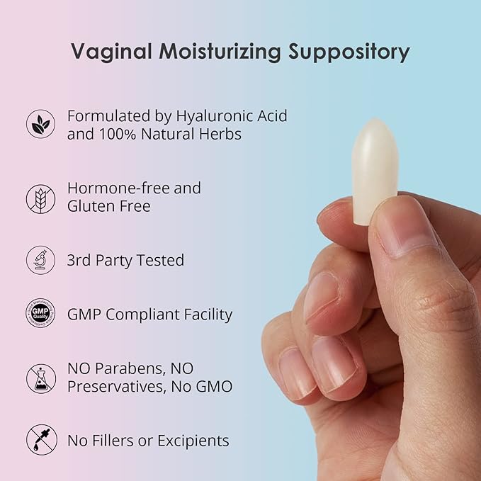 Intimate Moisturizer, Vaginal Suppository for Dryness & Discomfort, Feminine Long Lasting Hydration Support with Hyaluronic Acid and Natural Herbs - PH Balance, Estrogen and Drug Free (24 Inserts)