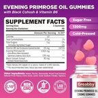 Evening Primrose Oil Gummies 1300mg with Black Cohosh & Vitamin B6, Sugar-Free, PMS Relief Supplements for Women 20-45, Chewable PMS Gummies, Strawberry Flavor, Vegan, Pectin, 120 Count