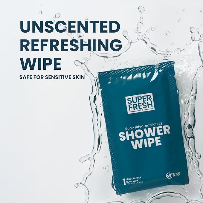 Super Fresh Body Wipes, Large Unscented Shower Wipe for Adults Men Women Kids, Personal Hygiene Cleansing Cloth Enriched with Aloe and Vitamin E, Individually Wrapped 10 Pack, Travel Essentials