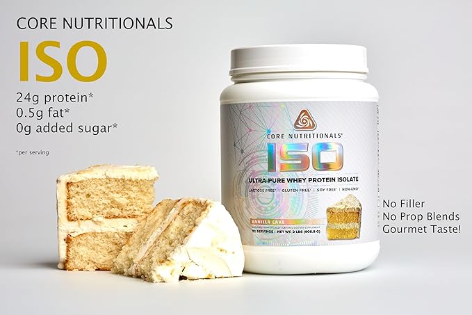 Core Nutritionals ISO Whey Protein Isolate | High-Purity Protein from Whey Isolate | Lean Muscle & Recovery Support | 32 Servings (Vanilla Cake)