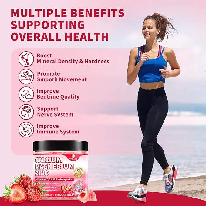 120 CT Calcium 1200 Mg with Vitamin D3 K2 Gummies for Adults,Calcium Citrate Supplements Gummies Women & Men - Calcium Gummies with Magnesium & Zinc,B6, B12- Extra Absorption Calcium Supplement