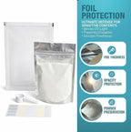 Protein Powder Travel Container Set, 50 Foil Single-Serve Pouches with Labels, Storage Pouch & 5g Spoon, Portable Supplement Containers for Gym Use