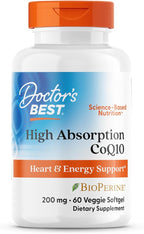 Doctor's Best High Absorption CoQ10 200mg with BioPerine Supplement - Coenzyme Q10 Softgels for Heart Health & Antioxidant Support, CoQ10 200 mg for Women & Men, Non GMO - 60 Veg Softgels