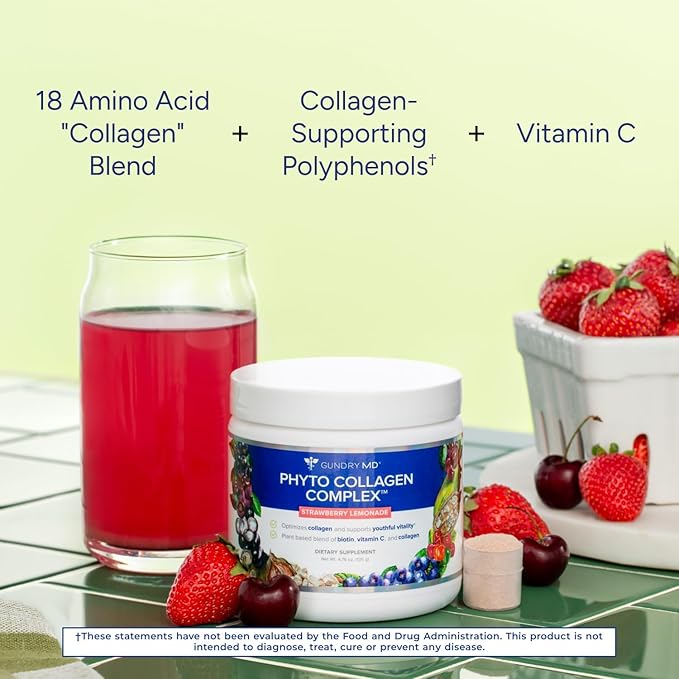 Gundry MD Phyto Collagen Complex, Strength Supporting Multivitamin Powder Supplement with Vitamin C, Amino Acids, and Polyphenols - Strawberry Lemonade (3)