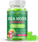 Organic Sea Moss Gummies, Natural Irish Sea Moss with Bladderwrack,Burdock Root,Black Cumin Seed for Immune, Thyroid and Detox Support, Gluten-Free, Vegan - 60 Gummies