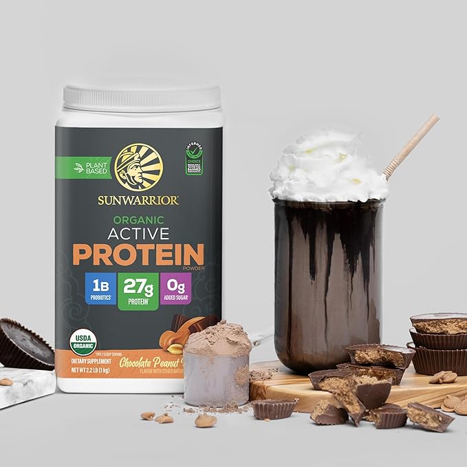 Sunwarrior Organic Plant Based Protein Powder | Vegan Organic Protein Powder with BCAAs Plus Recovery Minerals & Botanicals | Non-GMO Soy Dairy & Gluten Free (Chocolate Peanut Butter, 20 Servings)