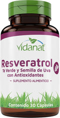 Vidanat Resveratrol 300 mg – Antioxidant Supplement for Heart Health, Anti-Aging, and Immune Support – 30 Capsules (Pack of 1) Green Tea and Grape Seed