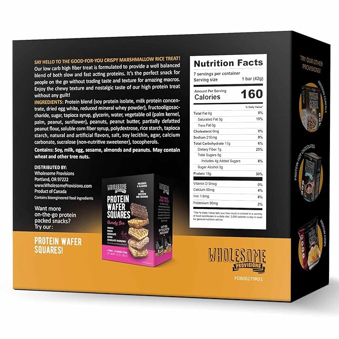 Protein Crispy Rice Treats, 15g Protein, 3g-7g Net Carbs, Low Carb, Fluffy, Soft, Chewy, Gluten Free, High Fiber, Keto-Friendly, No Aftertaste (Fluffy Peanut Butter, 1 Pack)