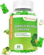 240MG Ginkgo Biloba Gummies with Ginseng and Magnesium, Ginko Biloba Supplements Gummies for Brain Focus, Mood and Memory for Adults, 60 Cts