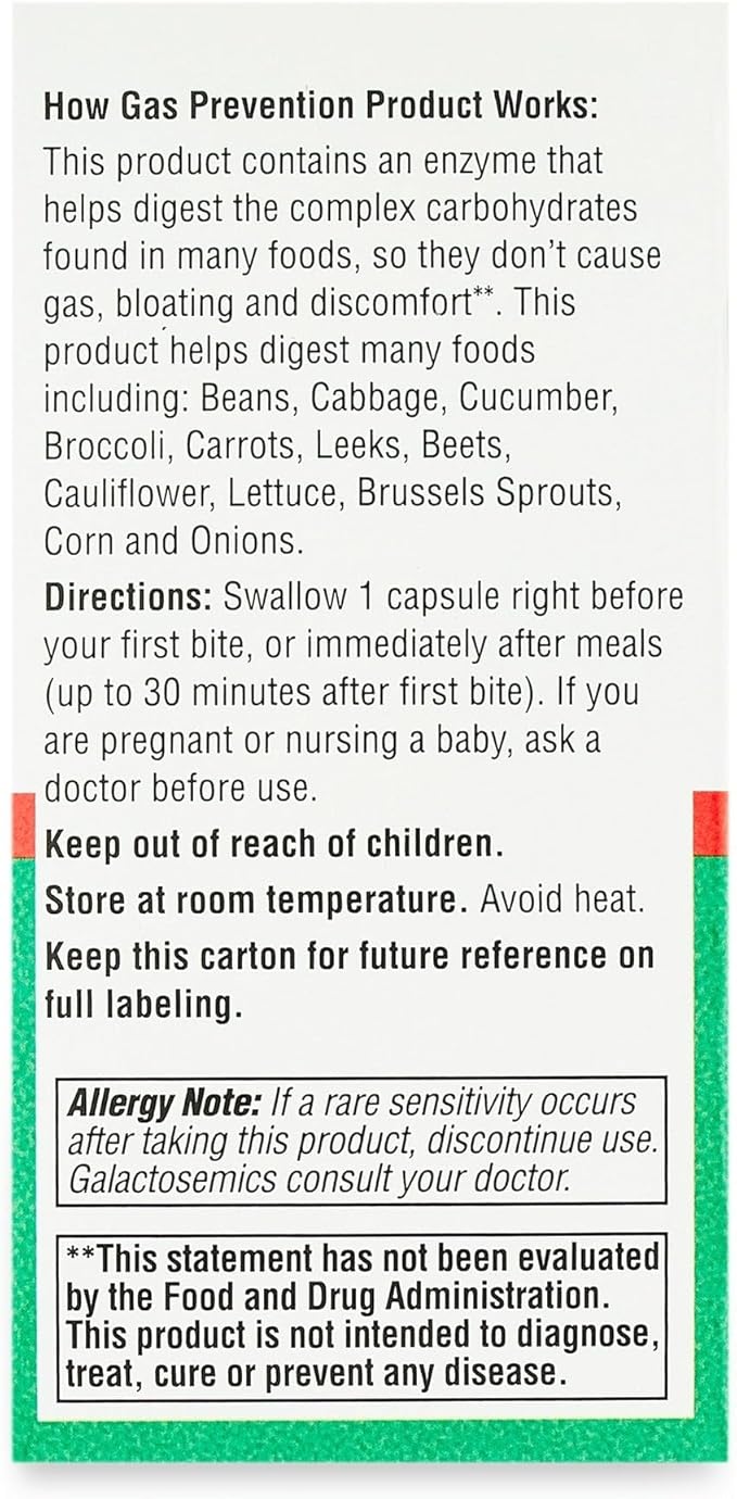 Equate Gas and Bloating Relief Prevention, Food Enzyme Dietary Supplement Capsules 100 Count (Pack of 1) - Set By Basket Goods