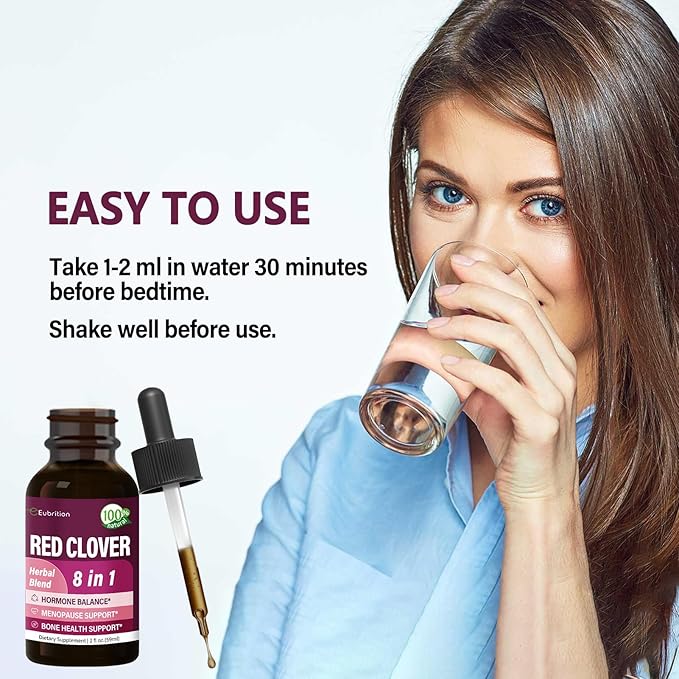 Red Clover Extract Herb Supplement, Liquid Drops for Women Health Balance, 8-in-1 Herbal Formula for Menopause Hot Flashes Relief with Dong Quai & Shatavari Extract, Alcohol Free. 2oz