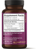 VINIA Piceid Resveratrol Supplement Capsules. Increases Blood Flow and Nitric Oxide. Blood Pressure and Heart Health Support | Antioxidant from Red Grapes | Non-GMO, 30 Count