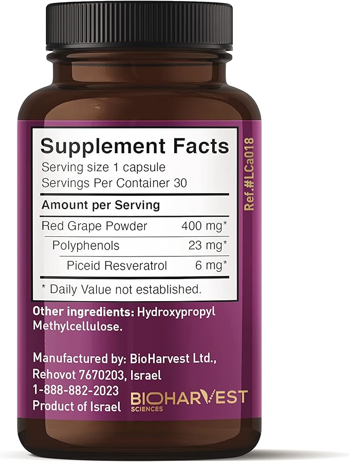 VINIA Piceid Resveratrol Supplement Capsules. Increases Blood Flow and Nitric Oxide. Blood Pressure and Heart Health Support | Antioxidant from Red Grapes | Non-GMO, 30 Count