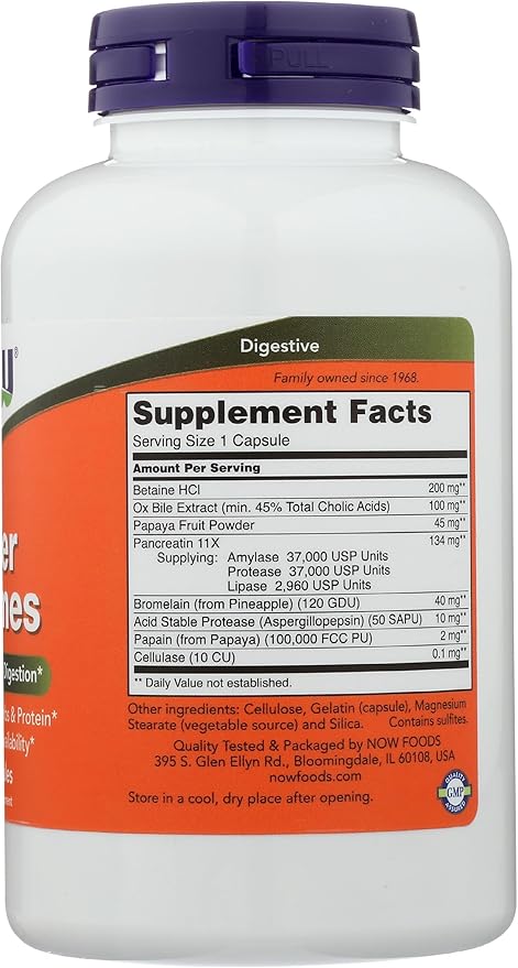 NOW Supplements, Super Enzymes, Formulated with Bromelain, Ox Bile, Pancreatin and Papain, Super Enzymes, 180 Capsules