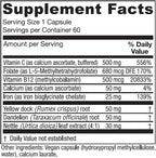 Vitanica Iron Extra, Iron Supplement Enhanced Absorption with Vitamin C 500mg, Methylfolate 400mcg, B12 Vitamin 500mcg, Calcium, Yellow Dock, Dandelion Root & Nettle Leaf Extract, Vegan, 60 Capsules