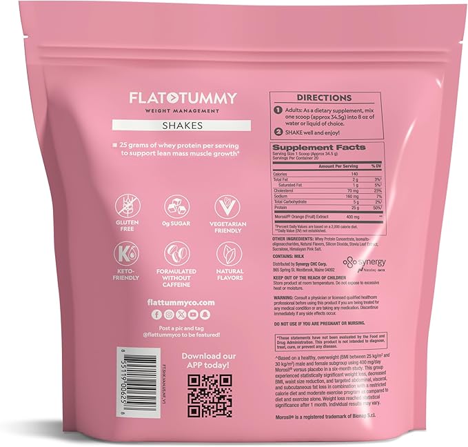 Flat Tummy Shakes - Vanilla, 20 Servings – Post GLP-1 Protein Supplement, High Protein, Zero Sugar, Keto-Friendly Meal Replacement with Clinically Studied Morosil®