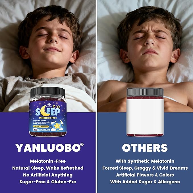 Kids Sleep Gummies Melatonin Free - with Magnesium Glycinate, Lemon Balm, L-Theanine & GABA - Calming Relaxation, Support Natural Sleep, Quiet Mind - Berry Flavor, Non-Habit Forming