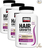 Force Factor Hair Growth Accelerator Multivitamin for Women & Men, with Lustriva, Biotin, Horsetail & Vitamins A, B12, C, D & E for Thicker Hair, Healthier Skin & Nails, 90 Capsules (Pack of 3)