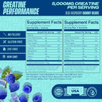 Creatine Monohydrate Gummies 5g with Prebiotic Fiber for Muscle Growth & Strength, 30 Servings, Blue Raspberry - Lab Tested - 5000mg Premium All Natural