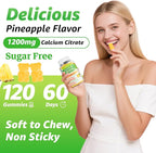 Calcium Citrate Gummies - Chewable Calcium Gummies for Bone, Muscle, Teeth, Immune Support, High Absorption Calcium Supplements for Women & Men Sugar Free Pineapple Flavor 120 Count