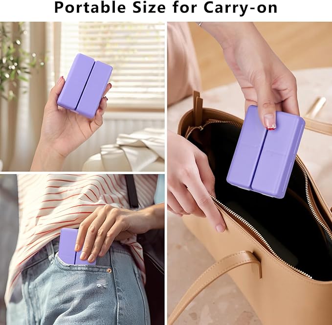 FYY Daily Pill Organizer, 7 Compartments Portable Travel Pill Case, [Folding Design] for Purse Pocket to Hold Vitamins,Cod Liver Oil,Supplements and Medication-Purple