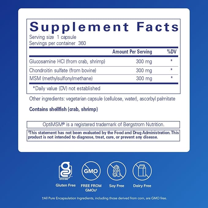 Pure Encapsulations Glucosamine Chondroitin with MSM - Supports Joint Health & Normal Cartilage Formation* - Maintains Enzyme Activity - Gluten-Free & Non-GMO - 360 Capsules