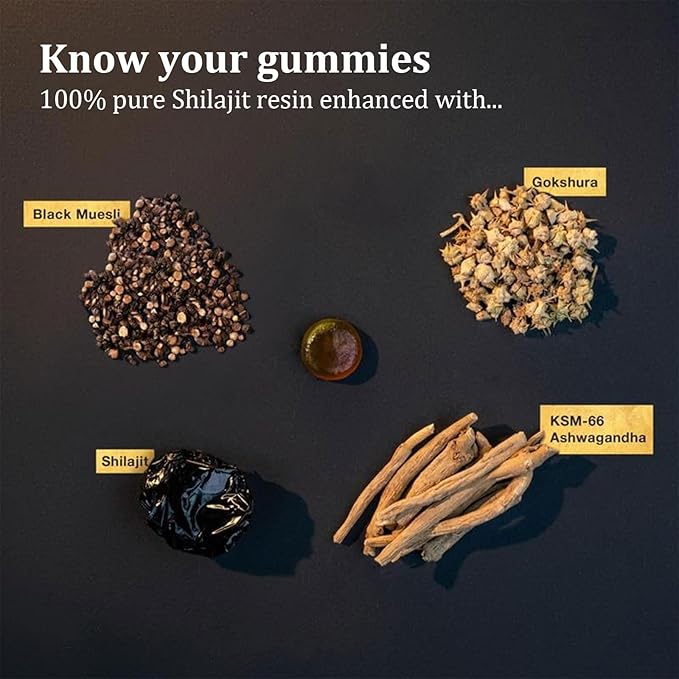 Shilajit Gummies | Alpha Gummies for Men | Lab Tested I No Added Sugar | Ashwagandha, Gokshura | Fulvic Acid & 85+ Trace Minerals for Men, Women | Non-GMO | 60 Gummy