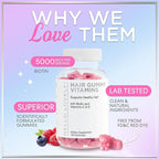 Hair Vitamins Gummies for Hair Growth - Best Multivitamin Supplement for Hair, Skin & Nails with 5000 mcg Biotin per Serving - Supports Thicker, Stronger Hair Women & Men - Berry Flavor - 120 Gummies