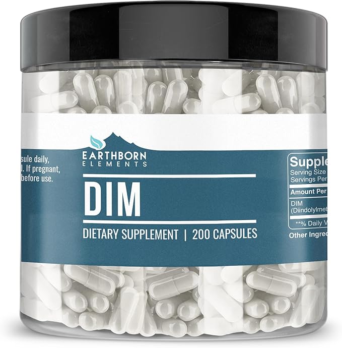Earthborn Elements DIM (Diindolylmethane) 200 Capsules, Pure & Undiluted, No Additives
