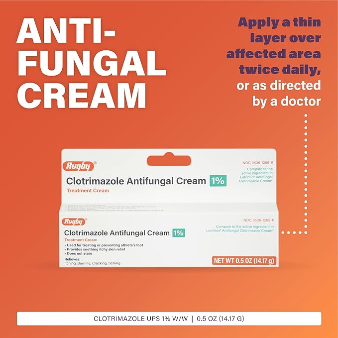Rugby Clotrimazole Antifungal Cream 1% - Treatment Cream - Helps Provide Soothing Itchy Skin Relief - 0.5 Oz. (3 Pack)