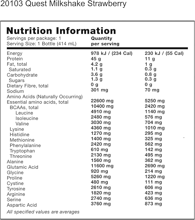 Quest Nutrition Strawberry Protein Shake, 45g Protein, 2g Sugar, 4g Net Carbs, Ready to Drink, Gluten Free, (Pack of 24)