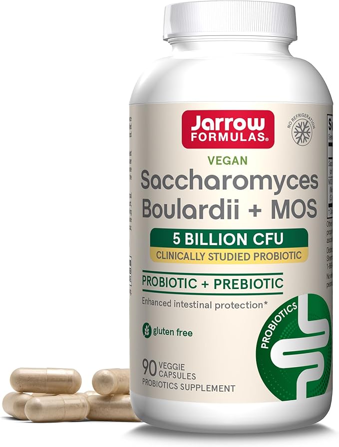 Jarrow Formulas Saccharomyces Boulardii + MOS Probiotics for Digestive Health and Intestinal Tract Support - 5 Billion CFU Per Serving - 90 Delayed Release Caps - Probiotic + Prebiotic - 90 Servings