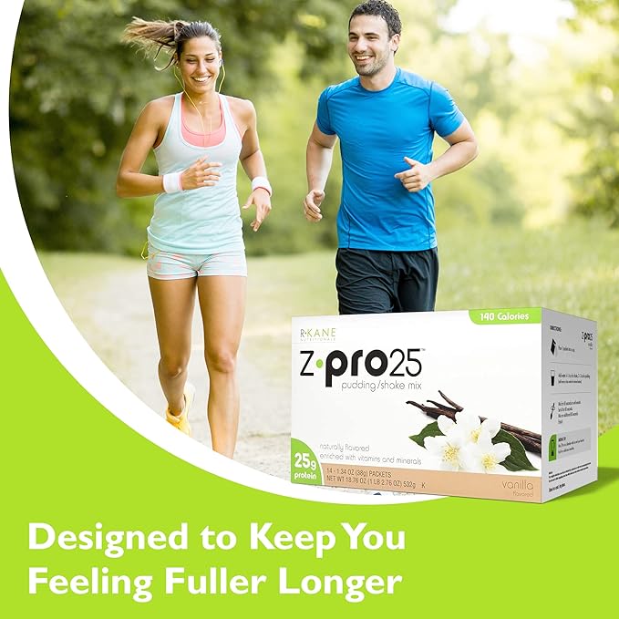 R-Kane Nutritionals Z-Pro Vanilla Protein Drink Mix - High Protein, Low Calorie Low Fat Shake and Pudding Mix - Meal Replacement, On-the-Go Packets - Breakfast Boost - 25g Protein - 14 Packets
