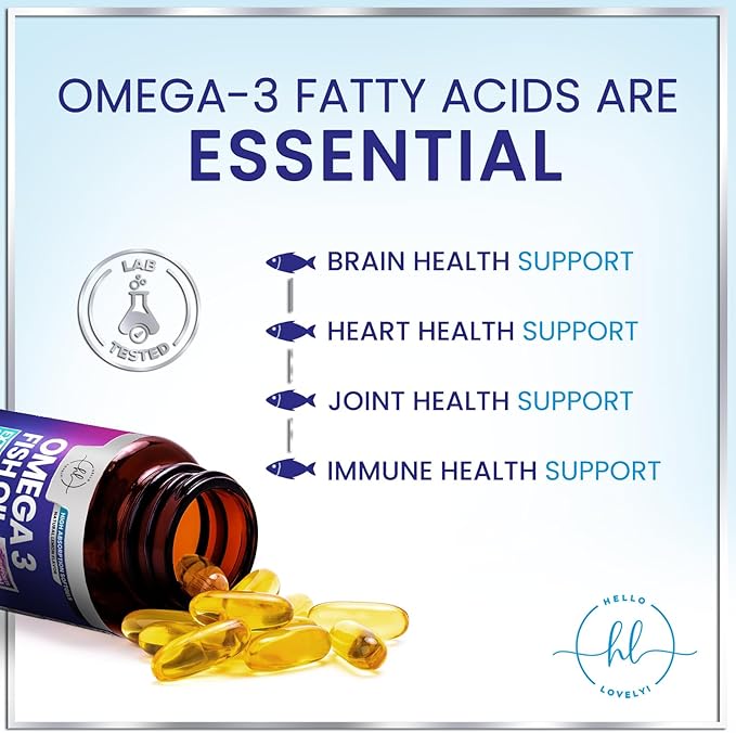 Omega 3 Fish Oil Supplements - 2400mg Fish Oil Per Serving - Triple Strength Omega-3 with EPA & DHA Fatty Acids - Natural Heart, Brain & Immune Support - Wild Caught, Bottled in USA - 60 Softgels